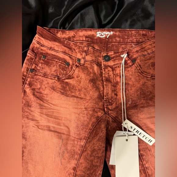 RS7 Royal 7even Red Acid Wash Stretch Denim Shorts Size 30 NWT - Picture 6 of 11